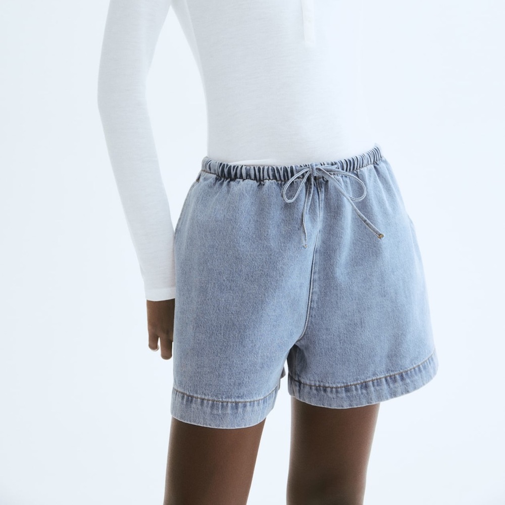 H&M Denim Drawstring Shorts Light Wash